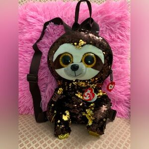 Reversible Sequin TY Sloth Backpack13"